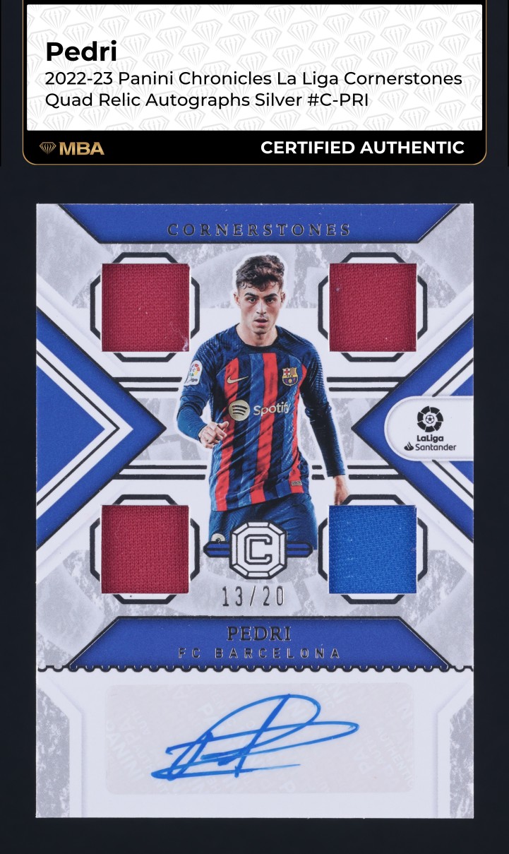 2022 Panini Chronicles Cornerstones La Liga Silver Pedri PATCH AUTO /20 MBA AUTH