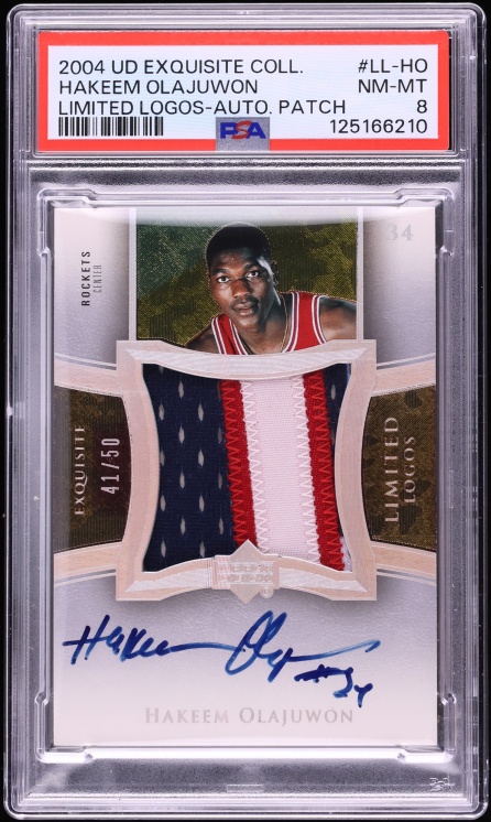 2004 Exquisite Collection Limited Logos Hakeem Olajuwon PATCH AUTO /50 #LL-HO PSA 8 NM-MT