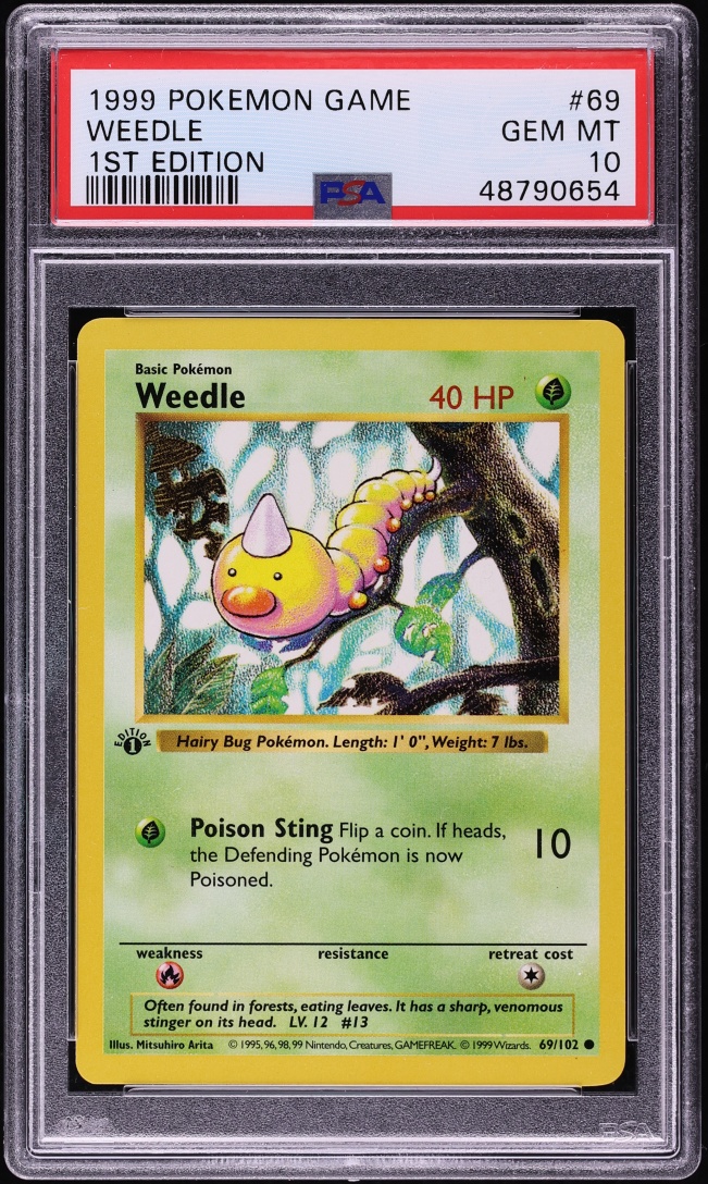 1999 Pokemon Base Set Shadowless 1st Edition Weedle #69 PSA 10 GEM MINT