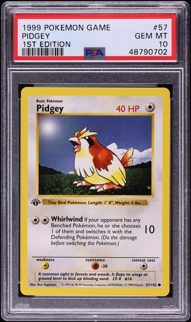 1999 Pokemon Base Set Shadowless 1st Edition Pidgey #57 PSA 10 GEM MINT