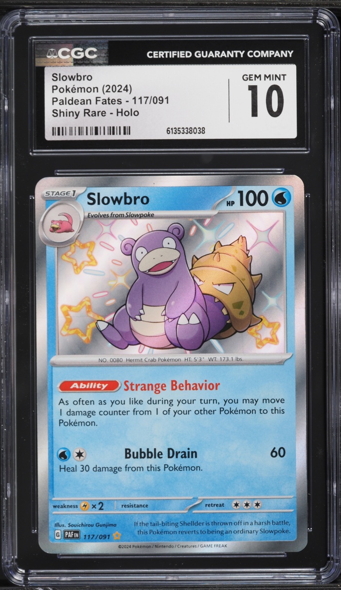 2024 Pokemon Scarlet & Violet Paldean Fates Holo Shiny Slowbro #117 CGC 10 GEM MINT