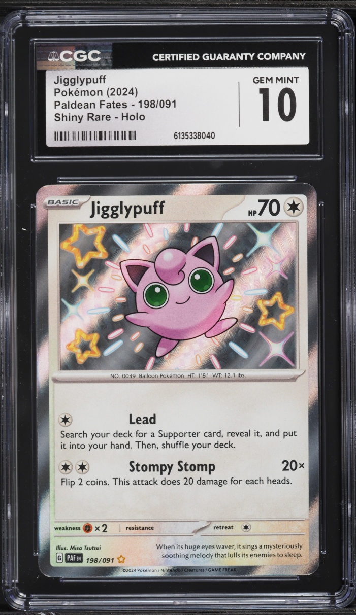 2024 Pokemon Scarlet & Violet Paldean Fates Shiny Rare Jigglypuff #198 CGC 10 GEM MINT