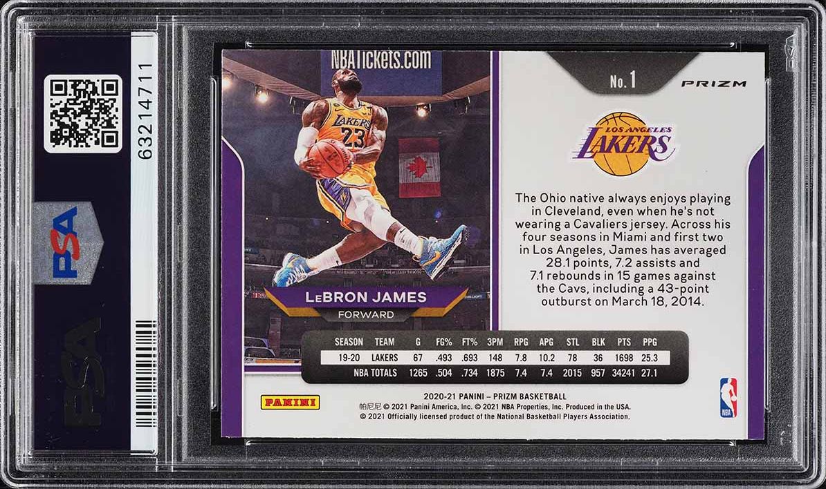 2020 Panini Prizm White Sparkle LeBron James KOBE TRIBUTE #1 PSA 10 GEM MINT