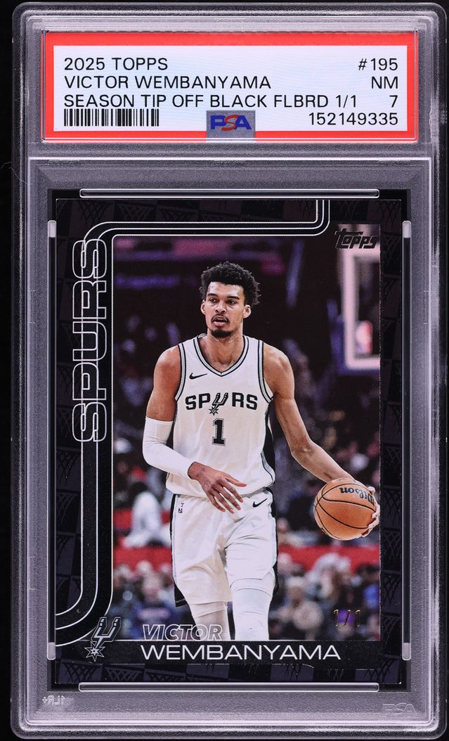 2025 Topps Season Tip Off Black Foilboard Victor Wembanyama 1/1 #195 PSA 7 NRMT