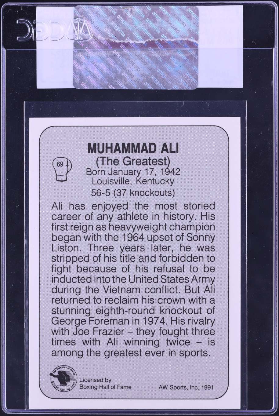 1991 All World Muhammad Ali #69 CGC AUTH