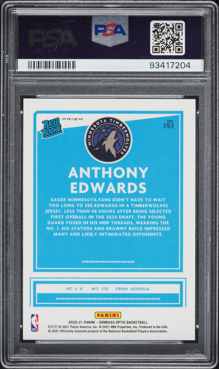 2020 Donruss Optic Target Box Set Anthony Edwards ROOKIE #151 PSA 9 MINT