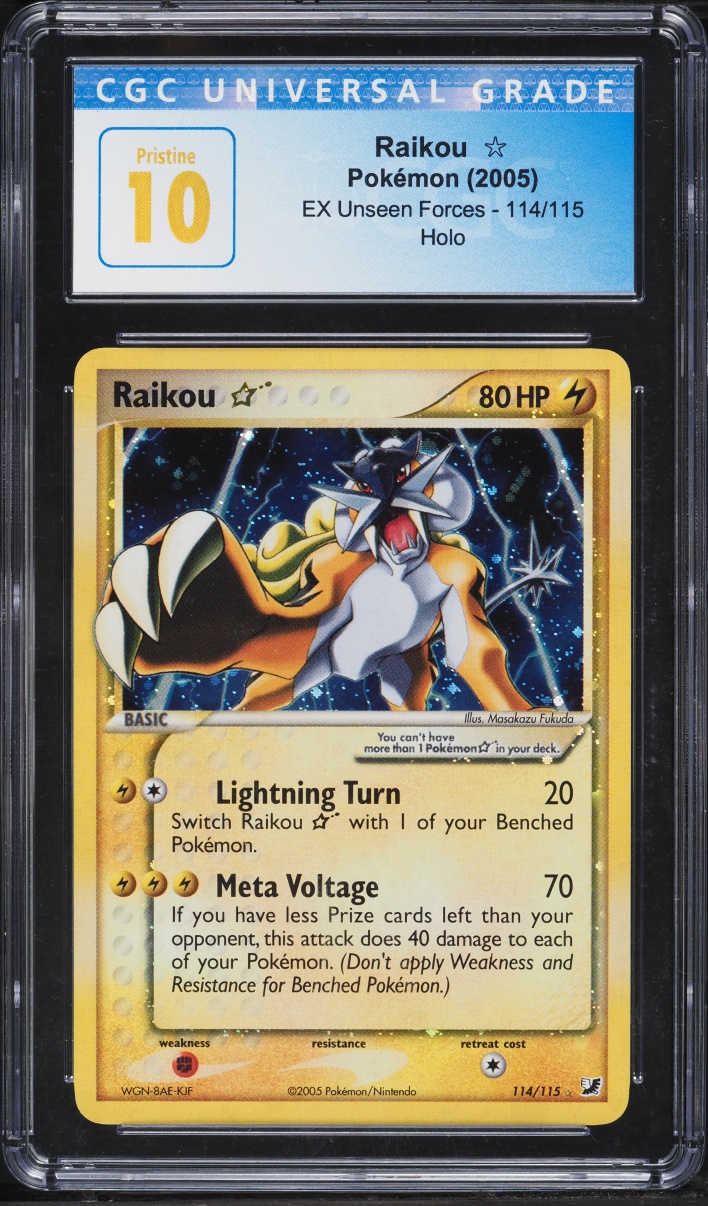2005 Pokemon EX Unseen Forces Holo Raikou Gold Star #114 CGC 10 PRISTINE