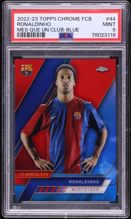 2022 Topps Chrome FC Barcelona Blue Ronaldinho /75 #44 PSA 9 MINT