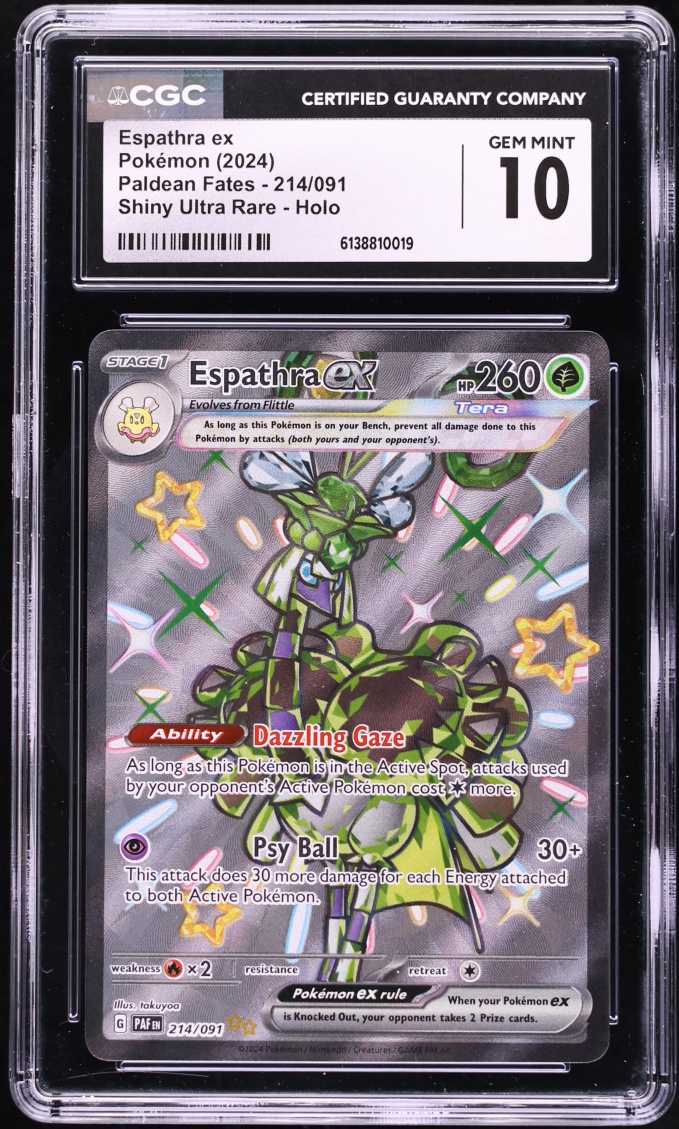 2024 Pokemon Scarlet & Violet Paldean Fates Full Art Shiny Espathra ex #214 CGC 10 GEM MINT