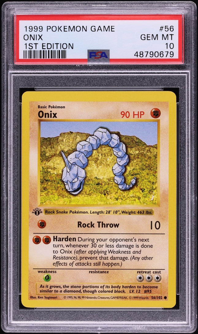 1999 Pokemon Base Set Shadowless 1st Edition Onix #56 PSA 10 GEM MINT