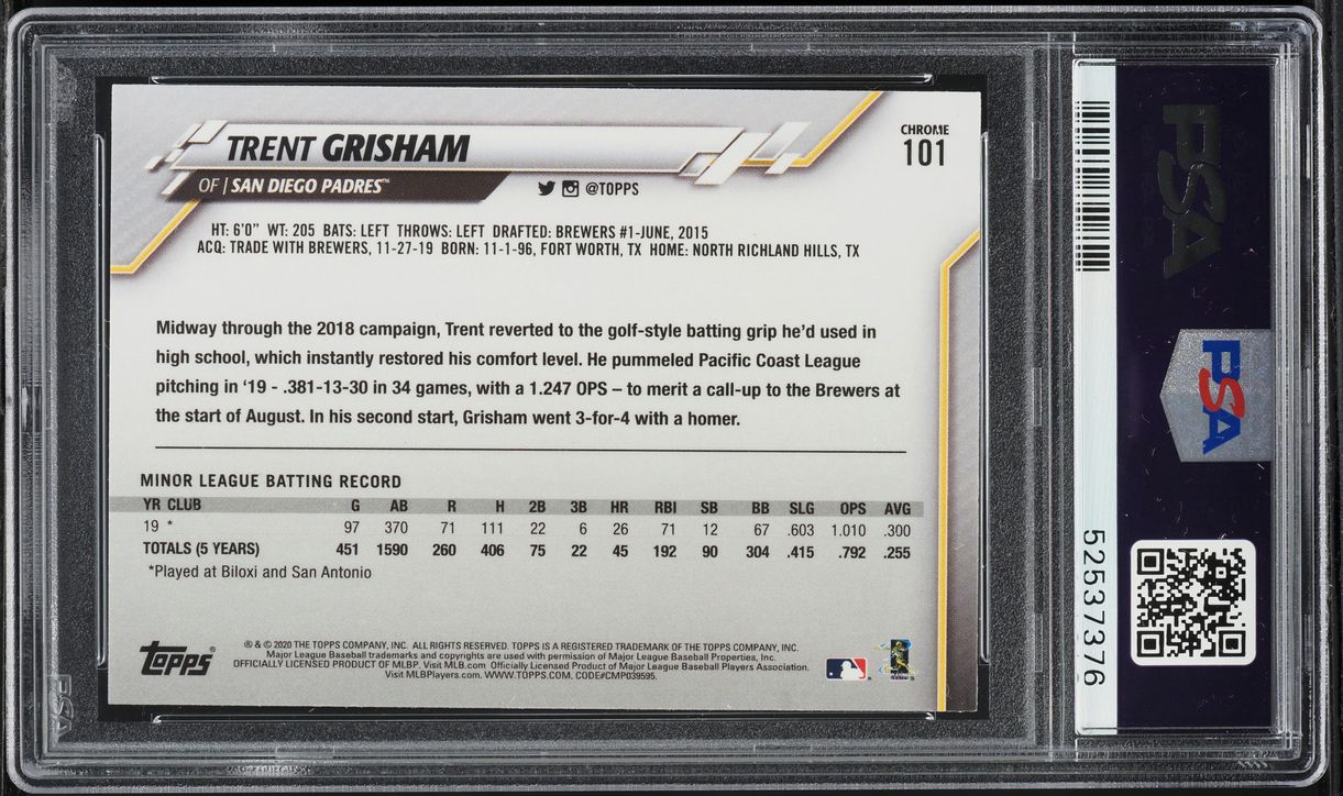 2020 Topps Chrome Trent Grisham ROOKIE #101 PSA 9 MINT