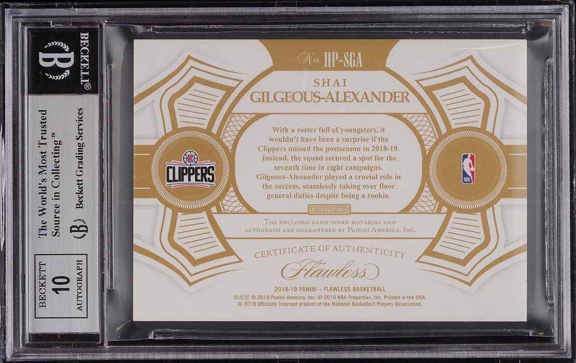 2018 Panini Flawless Ruby Shai Gilgeous-Alexander ROOKIE PATCH AUTO /15 #HP-SGA BGS 9 MINT
