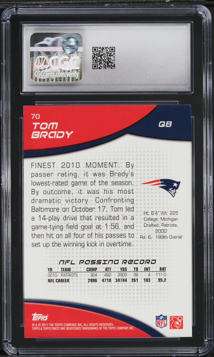 2011 Finest Football Tom Brady #70 CGC 6 EXMT