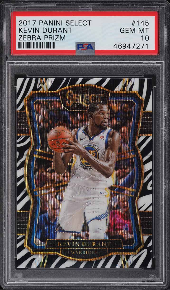 2017 Select Premier Level Zebra Prizm Kevin Durant #145 PSA 10 GEM