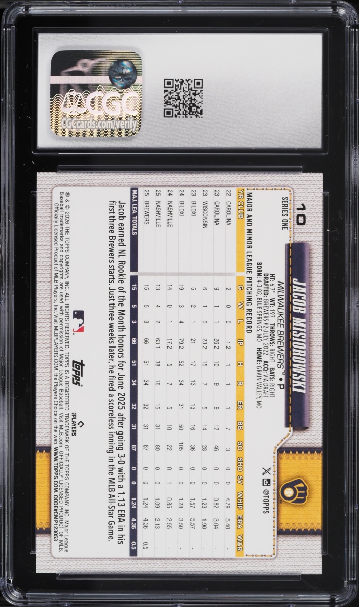 2026 Topps Jacob Misiorowski ROOKIE #10 CGC 9 MINT