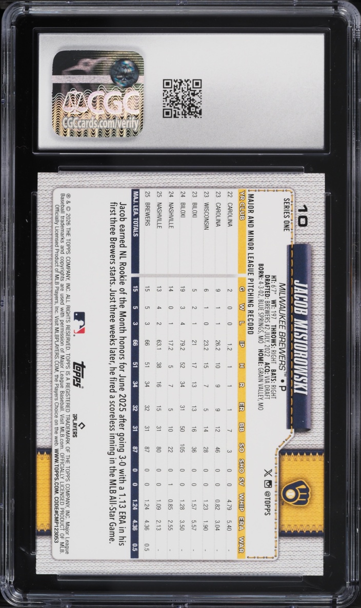 2026 Topps Jacob Misiorowski ROOKIE #10 CGC 9 MINT