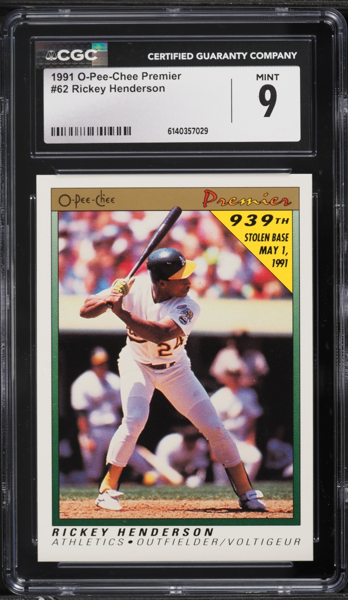 1991 O-Pee-Chee Premier Rickey Henderson #62 CGC 9 MINT