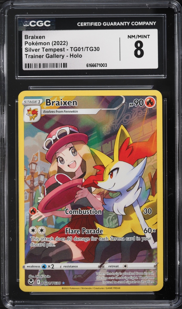 2022 Pokemon Sword & Shield Silver Tempest Full Art Braixen #TG01 CGC 8 NM-MT