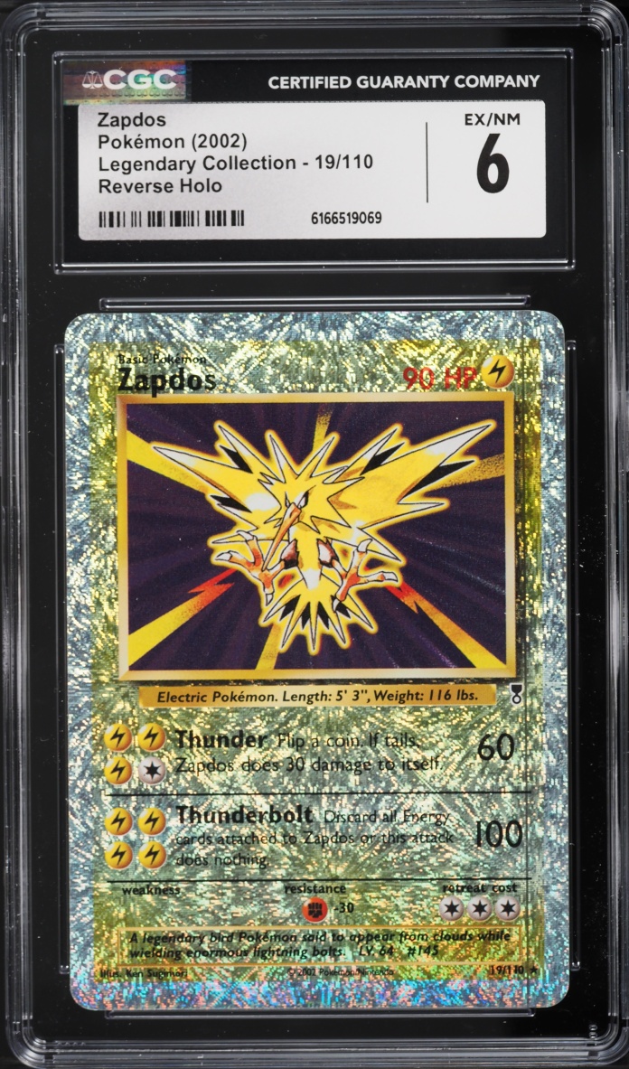 2002 Pokemon Legendary Collection Reverse Holo Zapdos #19 CGC 6 EXMT