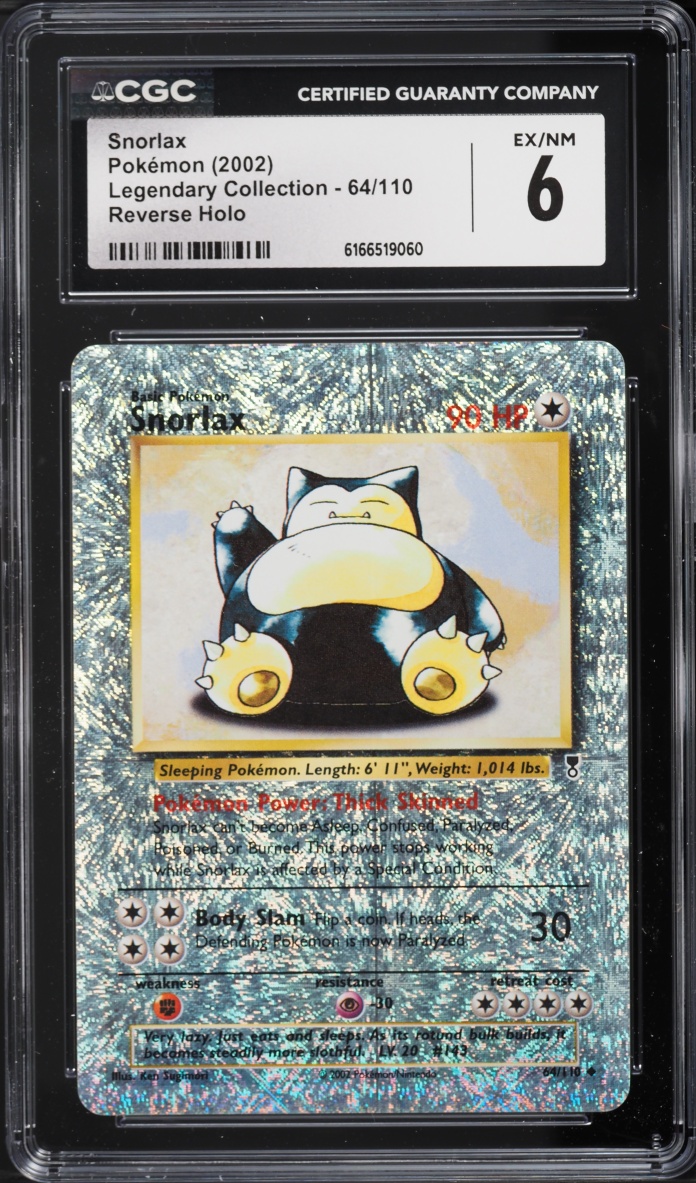 2002 Pokemon Legendary Collection Reverse Holo Snorlax #64 CGC 6 EXMT
