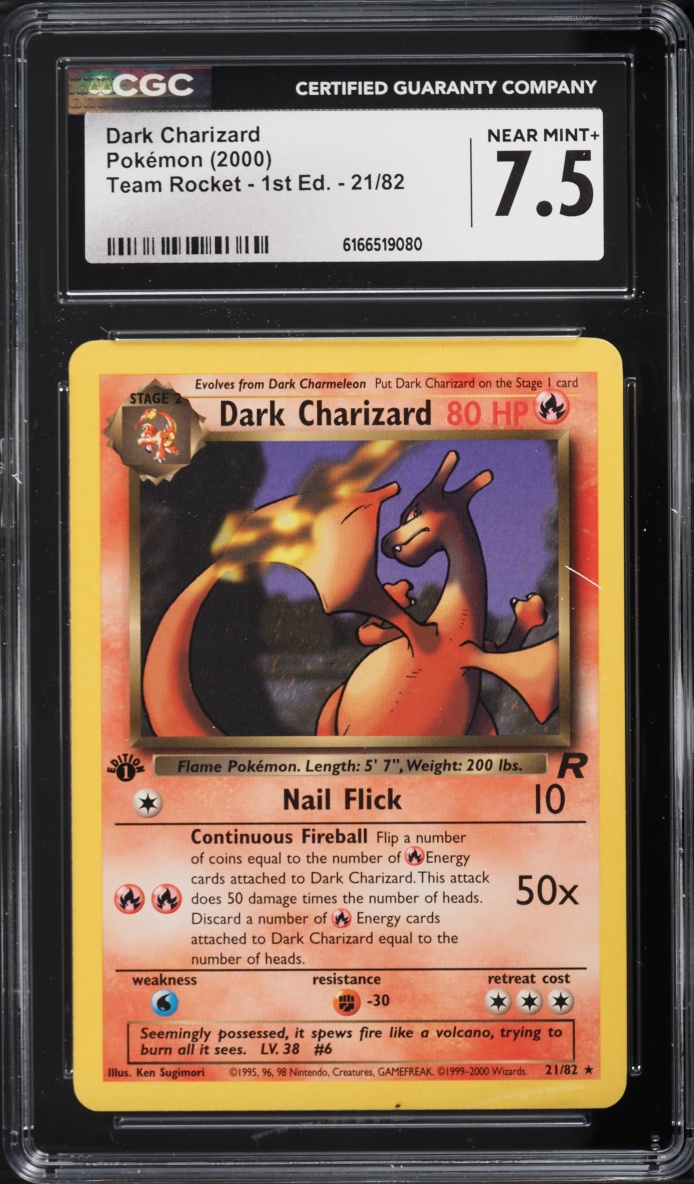 2000 Pokemon Team Rocket 1st Edition Dark Charizard #21 CGC 7.5 NRMT+