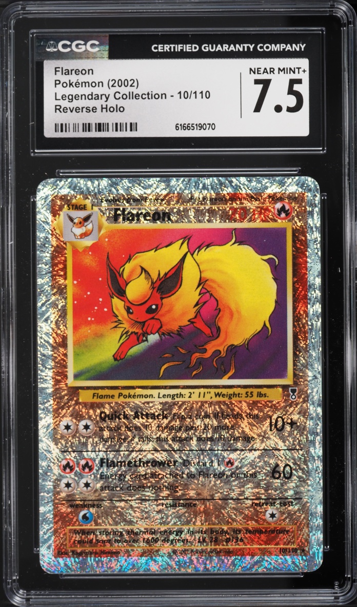 2002 Pokemon Legendary Collection Reverse Holo Flareon #10 CGC 7.5 NRMT+