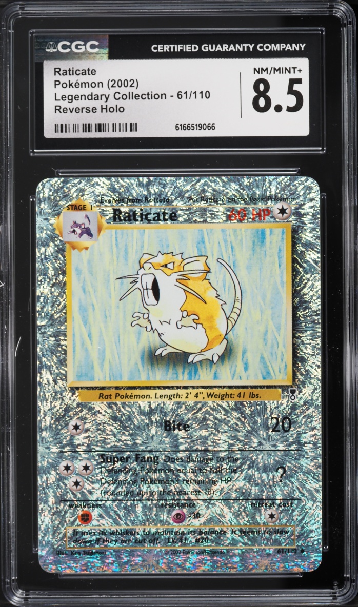 2002 Pokemon Legendary Collection Reverse Holo Raticate #61 CGC 8.5 NM-MT+
