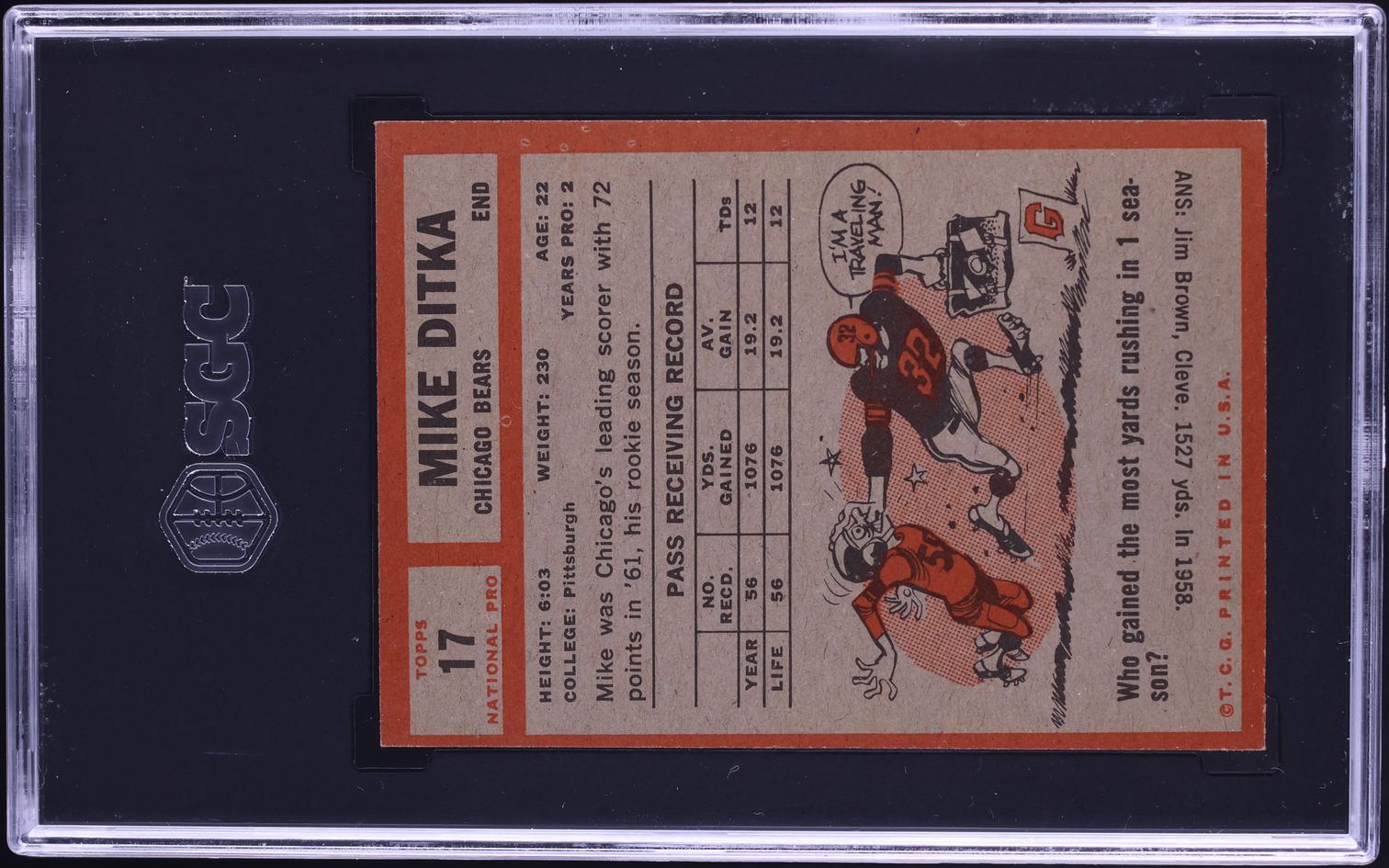 1962 Topps Football Mike Ditka ROOKIE #17 SGC 6 EXMT
