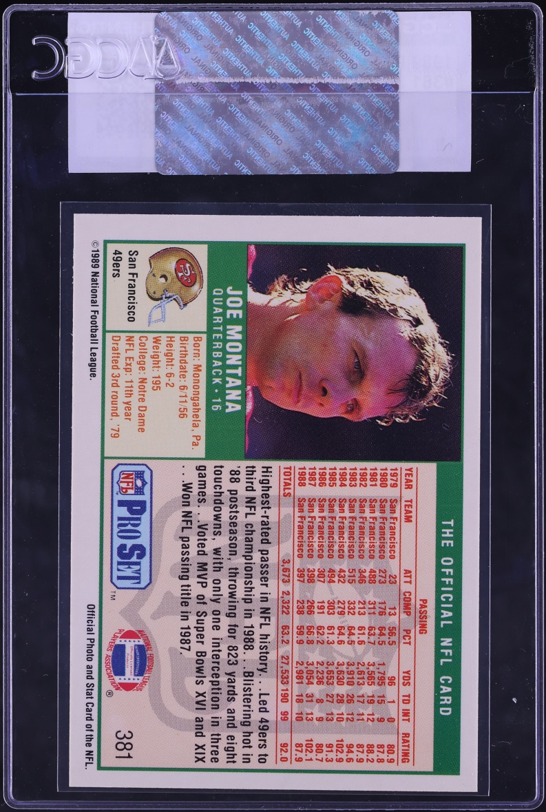 1989 Pro Set Football Joe Montana #381 CGC AUTH