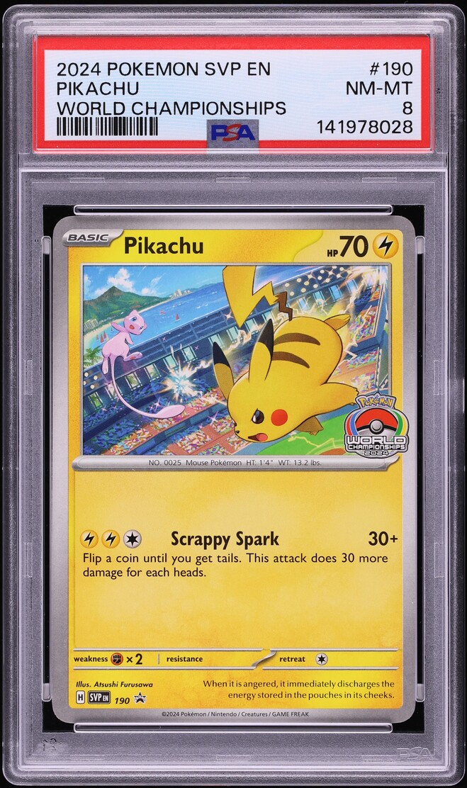 2024 Pokemon Scarlet & Violet Black Star Promo World Championships Pikachu #190 PSA 8 NM-MT