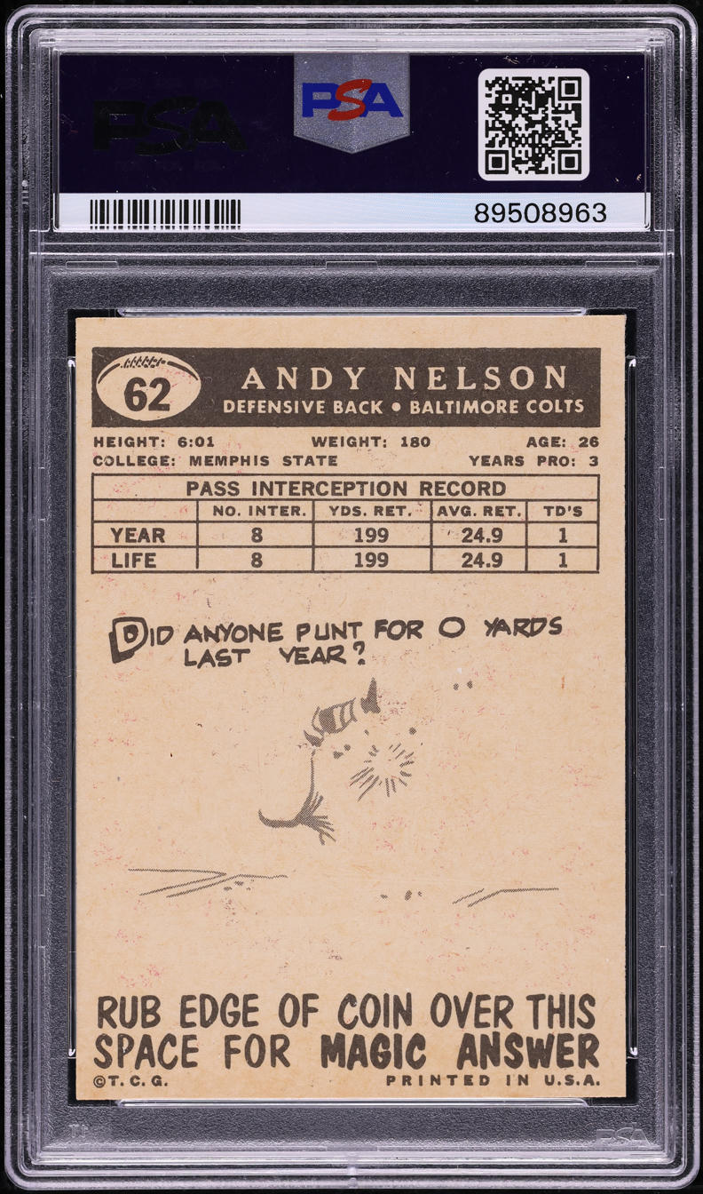 1959 Topps Football Andy Nelson #62 PSA 9 MINT