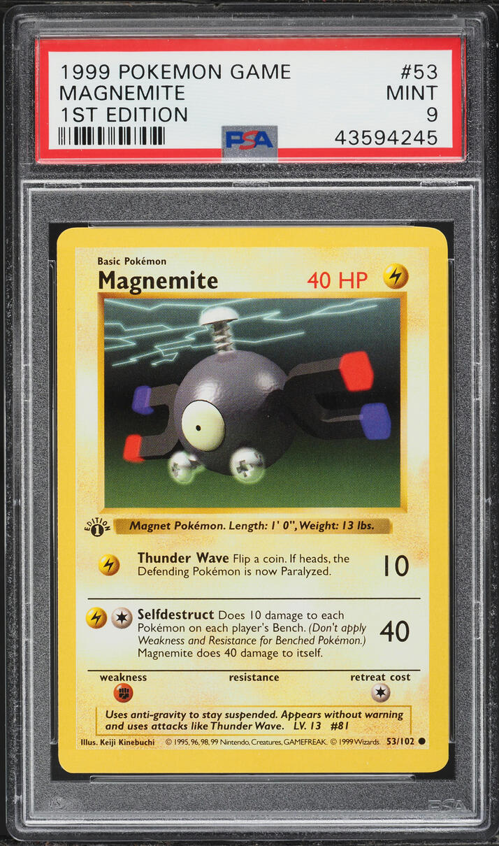 1999 Pokemon Base Set Shadowless 1st Edition Magnemite #53 PSA 9 MINT