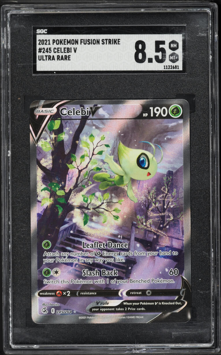 2021 Pokemon Sword & Shield Fusion Strike Full Art Celebi V #245 SGC 8.5 NM-MT+