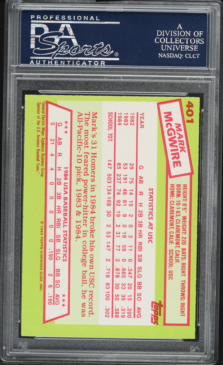 1985 Topps Tiffany Mark McGwire ROOKIE #401 PSA 9(oc) MINT