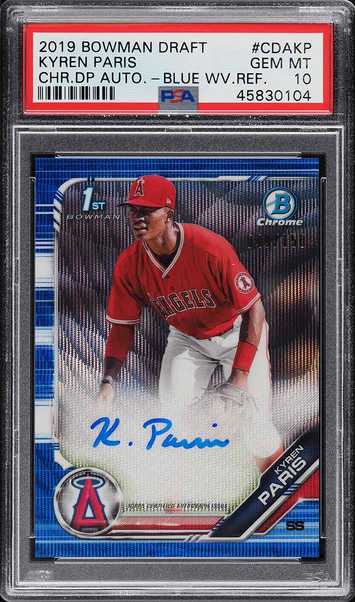 2019 Bowman Chrome Blue Wave Refractor Kyren Paris PROSPECT AUTO /150 PSA 10 GEM