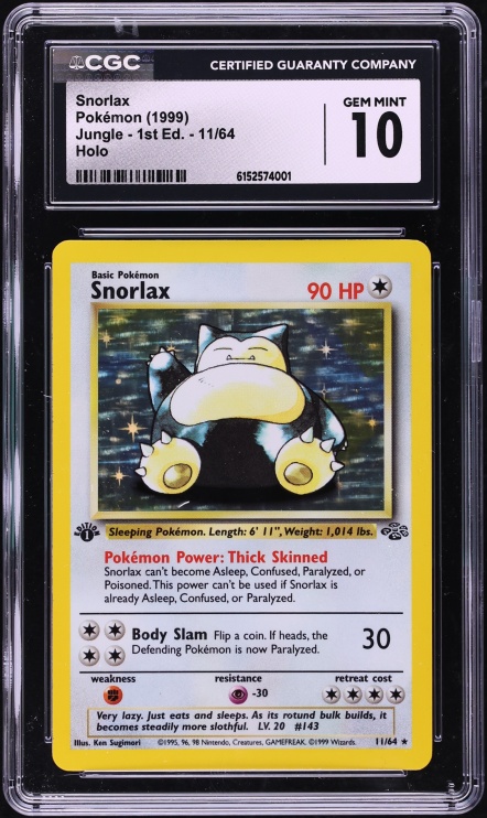 1999 Pokemon Jungle 1st Edition Holo Snorlax #11 CGC 10 GEM MINT