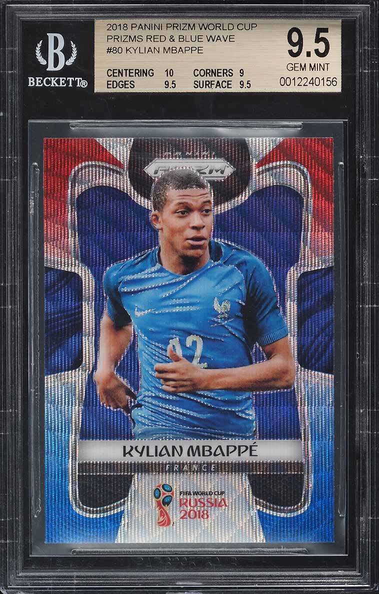 2018 Panini Prizm World Cup Red Blue Wave Prizms Kylian Mbappe RC