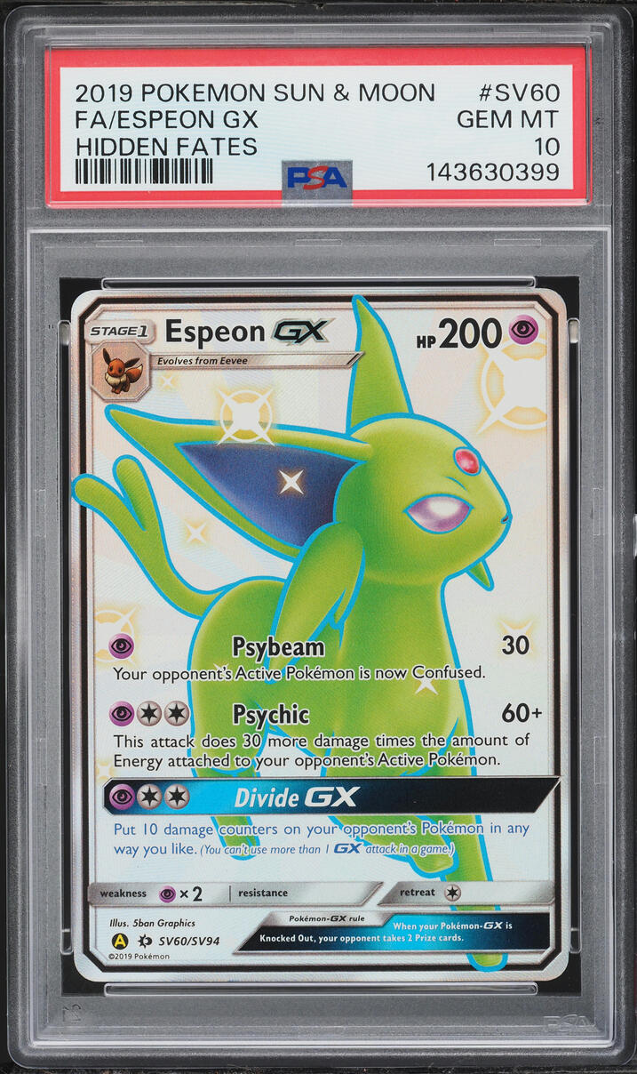 2019 Pokemon Sun & Moon Hidden Fates Shiny Full Art Espeon GX #SV60 PSA 10 GEM MINT