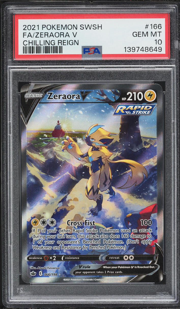 2021 Pokemon Sword & Shield Chilling Reign Alt Art Zeraora V #166 PSA 10 GEM MINT