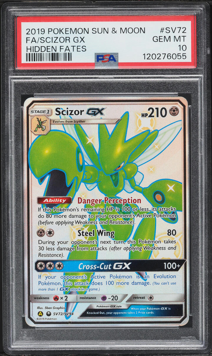 2019 Pokemon Sun & Moon Hidden Fates Full Art Scizor GX #SV72 PSA 10 GEM MINT