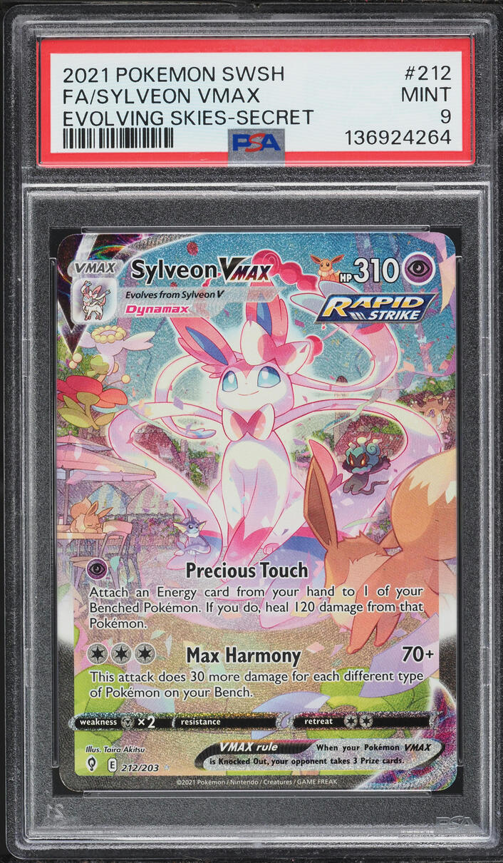 2021 Pokemon Sword & Shield Evolving Skies Full Art Sylveon VMAX #212 PSA 9 MINT