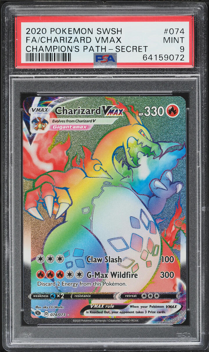 2020 Pokemon Sword & Shield Champion's Path Rainbow Rare Charizard VMAX #74 PSA 9 MINT