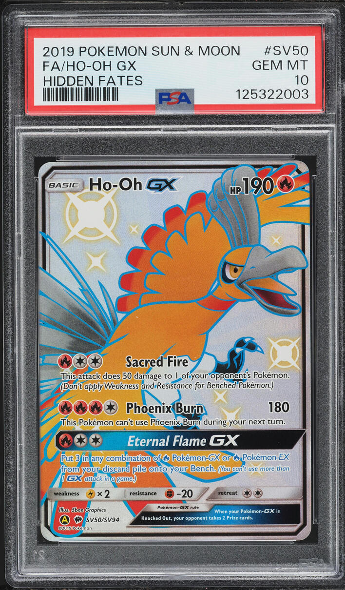2019 Pokemon Sun & Moon Hidden Fates Full Art Ho-Oh GX #SV50 PSA 10 GEM MINT