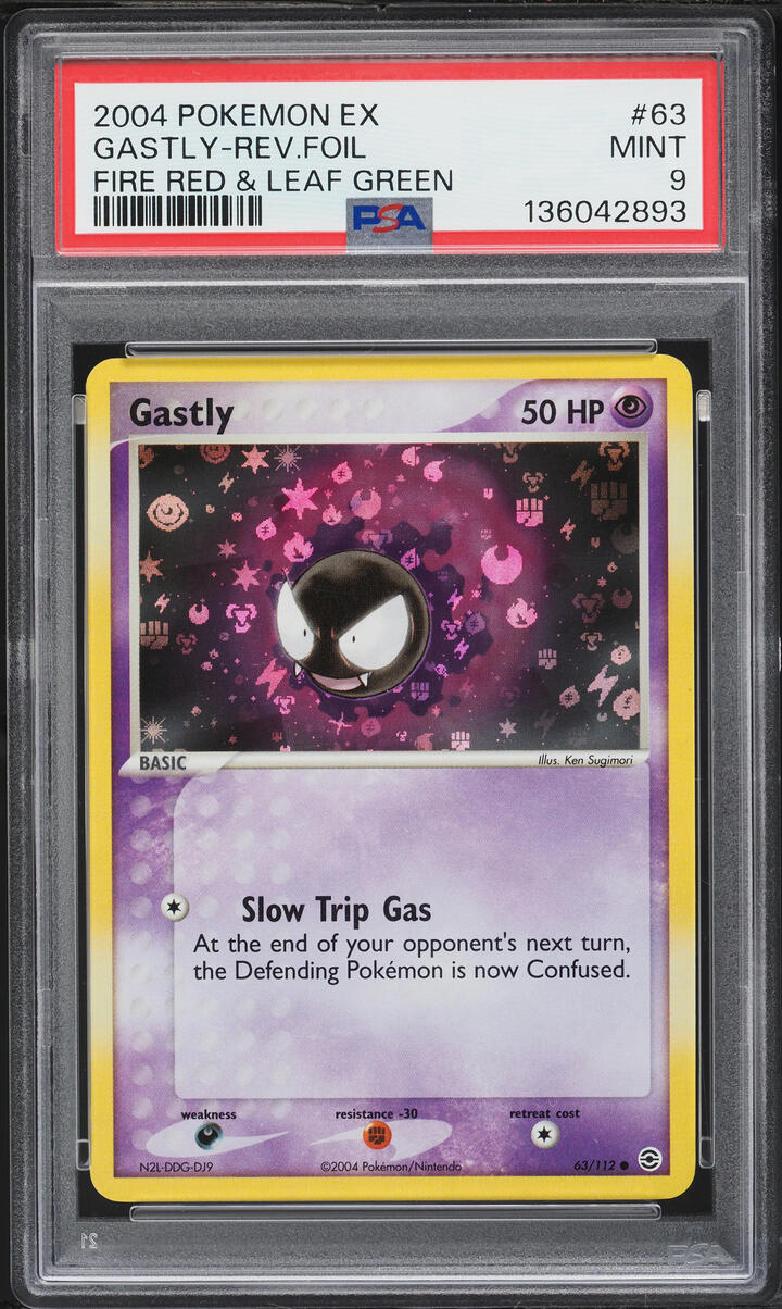 2004 Pokemon EX Fire Red & Leaf Green Reverse Holo Gastly #63 PSA 9 MINT