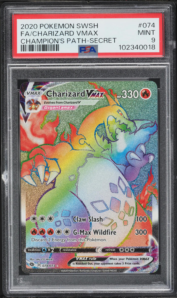 2020 Pokemon Sword & Shield Champion's Path Rainbow Rare Charizard VMAX #74 PSA 9 MINT