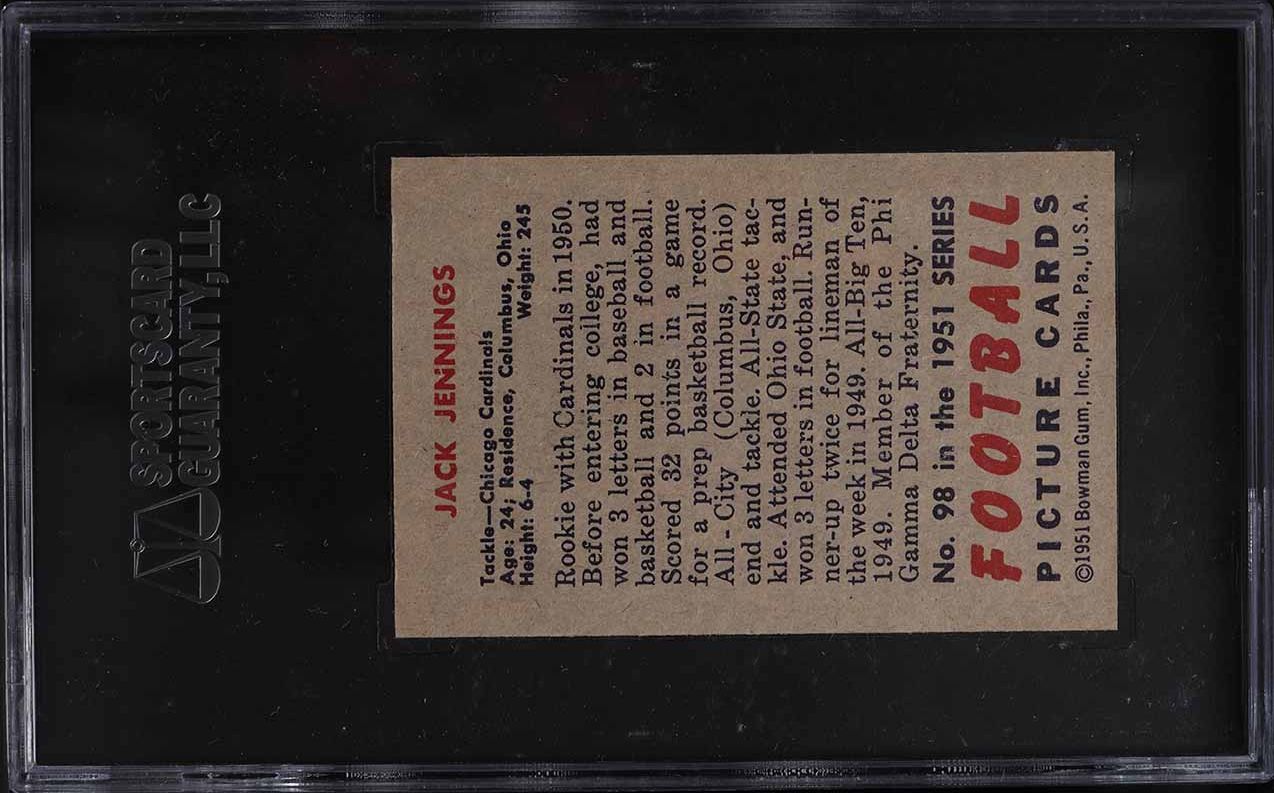 1951 Bowman Football Jack Jennings #98 SGC 9 MINT