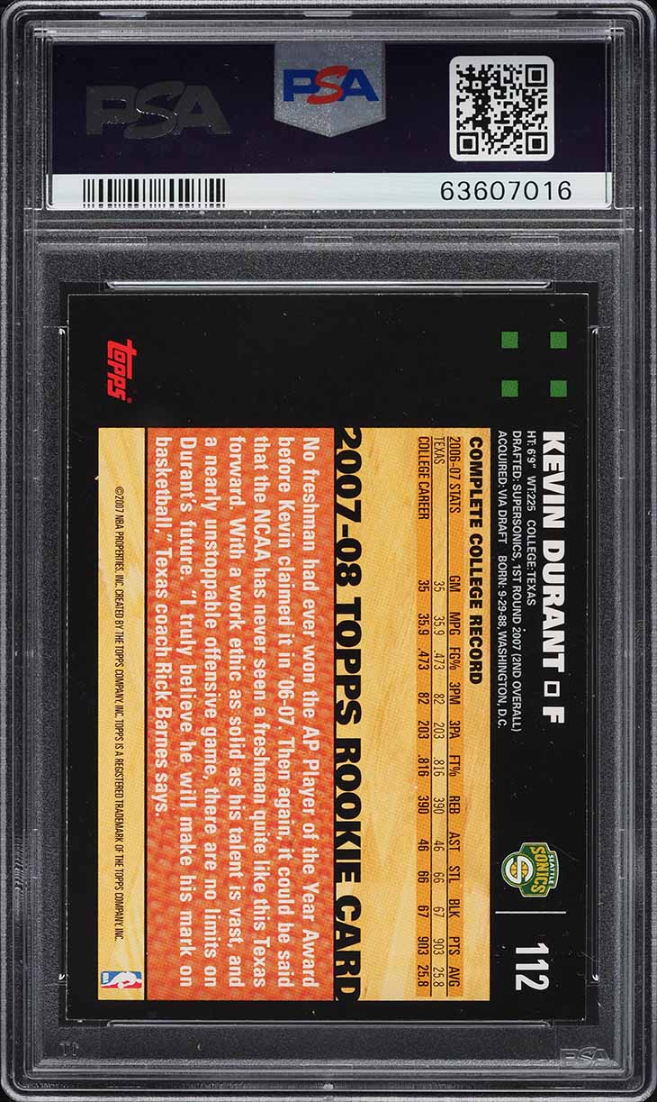 2007 Topps Basketball Kevin Durant ROOKIE #112 PSA 5 EX