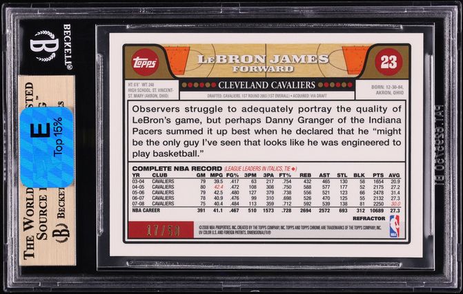 2008 Topps Chrome Gold Refractor LeBron James /50 #23 BGS 9.5 GEM MINT