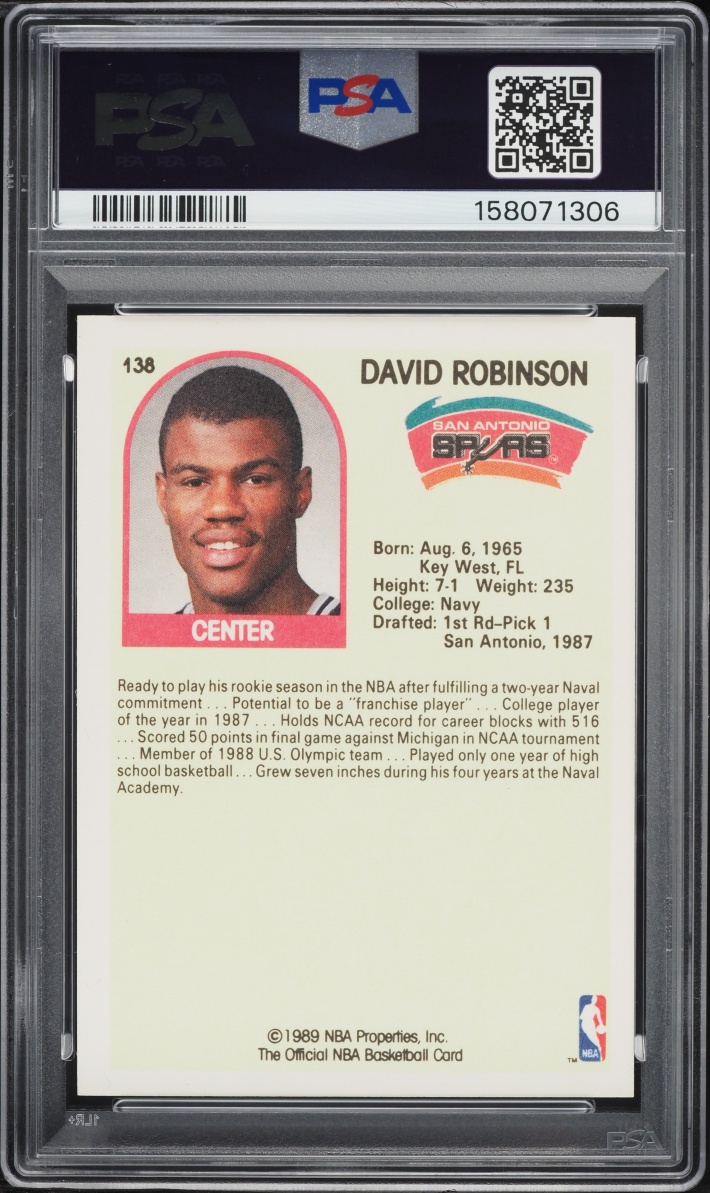 1989 Hoops David Robinson ROOKIE #138 PSA 8 NM-MT