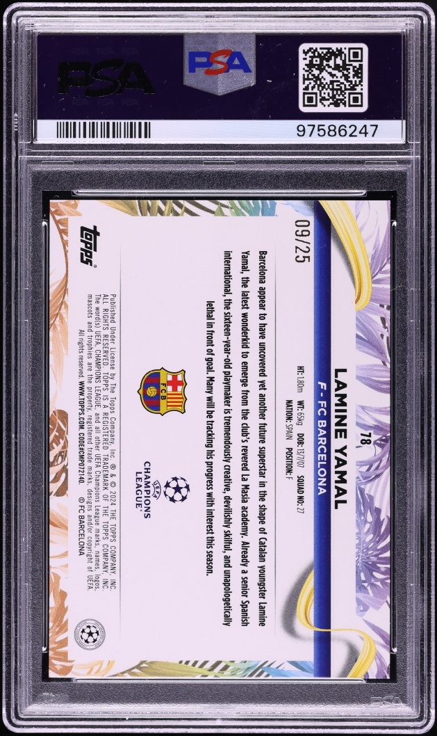 2023 Topps Carnaval UEFA Club Competitions Orange Lamine Yamal ROOKIE /25 #78 PSA 10 GEM MINT